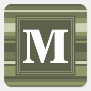 Sticker Carré Monogramme rayures vert olive