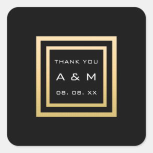 Sticker Carré Monogramme Remercier Gold Cadre Minimalisme Date M