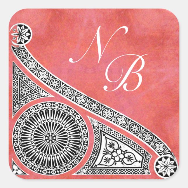 Sticker Carré MONOGRAMME RENAISSANCE rouge rose (Devant)