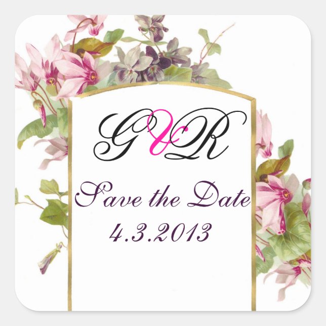 STICKER CARRÉ MONOGRAMME ROMANTİCA / CYCLAMENS ROSE ENREGISTRER  (Devant)