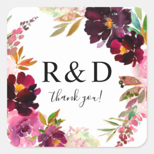 Sticker Carré Monogramme rose - chaud et blanc et violet