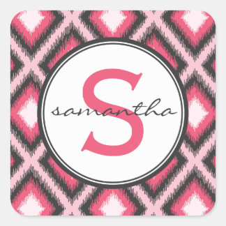 Sticker Carré Monogramme rose Ikat