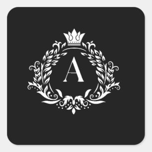 Sticker Carré Monogramme royal de lettre de couronne « A »