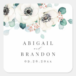 Sticker Carré monogramme rustique fleuri d'Eucalyptus anemone