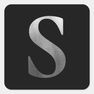 Sticker Carré Monogramme S Argent Métal Brossé Noir