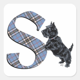 Sticker Carré Monogramme S Terrier Écossais