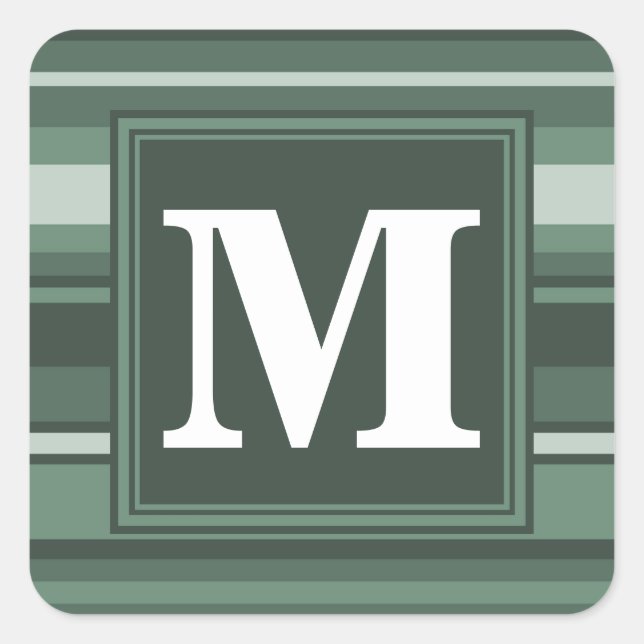 Sticker Carré Monogramme sauge bandes vertes (Devant)