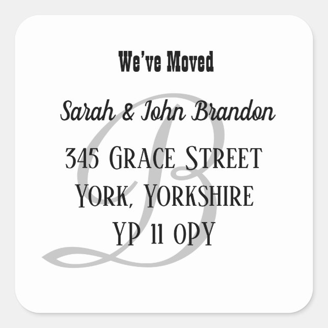 Sticker Carré Monogramme simple Nous avons déplacé Faire-part (Devant)