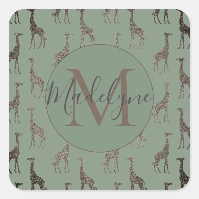 Sticker Carré Monogramme sur Sage Green Personnalisé (Devant)