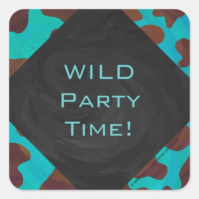 Sticker Carré Monogramme Vache Impression Brown et Turquoise (Devant)