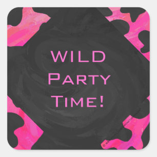 Sticker Carré Monogramme vache rose chaud et noir