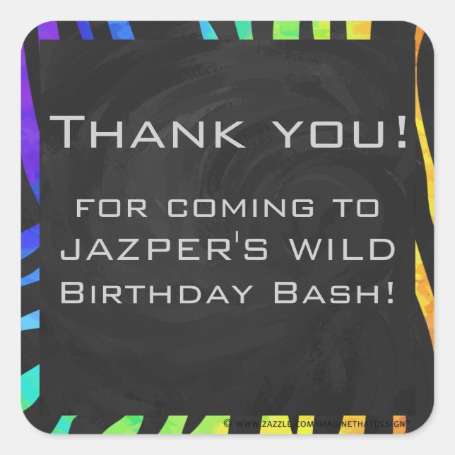 Sticker Carré Monogramme Zebra noir et arc-en-ciel (Devant)