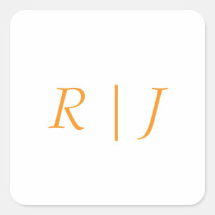 Sticker Carré Monogrammes Orange Citrouille Mariage Automne