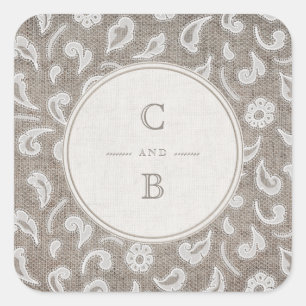 Sticker Carré Monographie de mariage campagnard rustique dentell