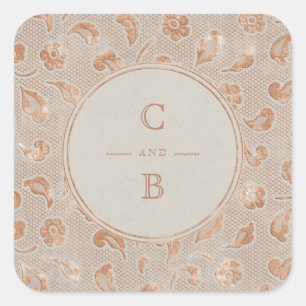 Sticker Carré Monographie de mariage campagnard rustique en dent