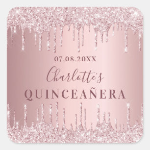 Sticker Carré Monographie de parties scintillant rose rose pâle 