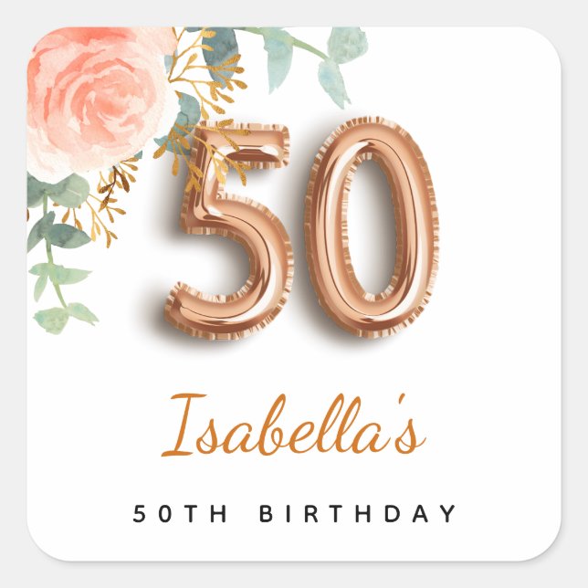 Sticker Carré Monographie d'eucalyptus rose floral 50e anniversa (Devant)