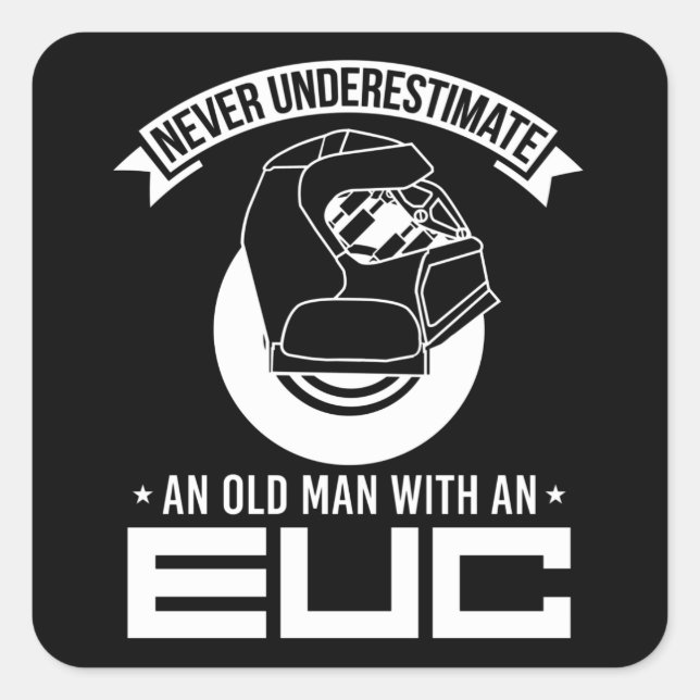 Sticker Carré Monowheel Vieux homme EUC E-Unicycle (Devant)