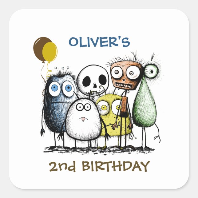 Sticker Carré Monster Party Enfants Invitation Enveloppe Sceau (Devant)