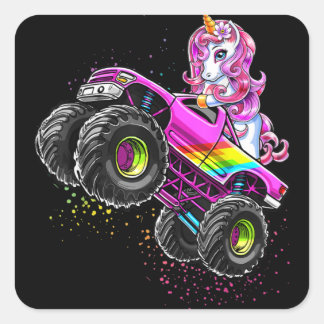 Sticker Carré Monster Truck Unicorn Anniversaire