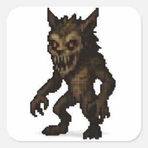 Sticker Carré monstre de loup-garou hanté bâton d'art pixel