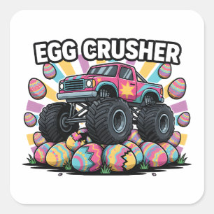 Sticker Carré Monstre de Pâques Drôle Camion Écrasseur d'Oeufs P