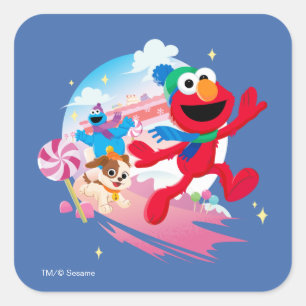 Sticker Carré Monstre Elmo, Tango & Cookie   Meilleur Noël