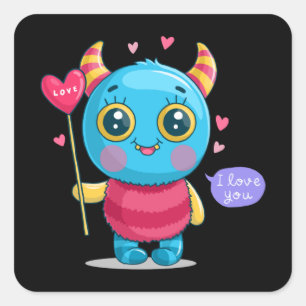 Sticker Carré Monstre mignon