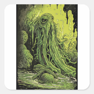 Sticker Carré Monstre mince vert