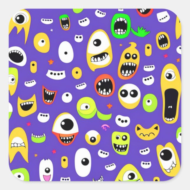 Sticker Carré Monstres aux grands yeux (Devant)