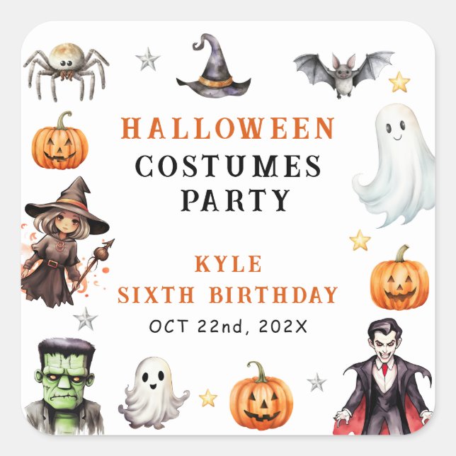 Sticker Carré Monstres modernes Costumes d'Halloween Fête d'anni (Devant)