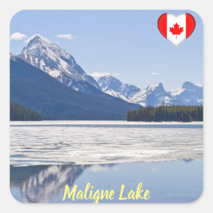 Sticker Carré Montagnes rocheuses reflétant dans le lac Maligne
