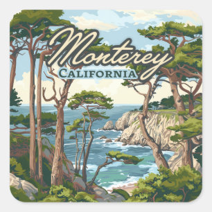 Sticker Carré Monterey California Cypress Trees Ocean Coast