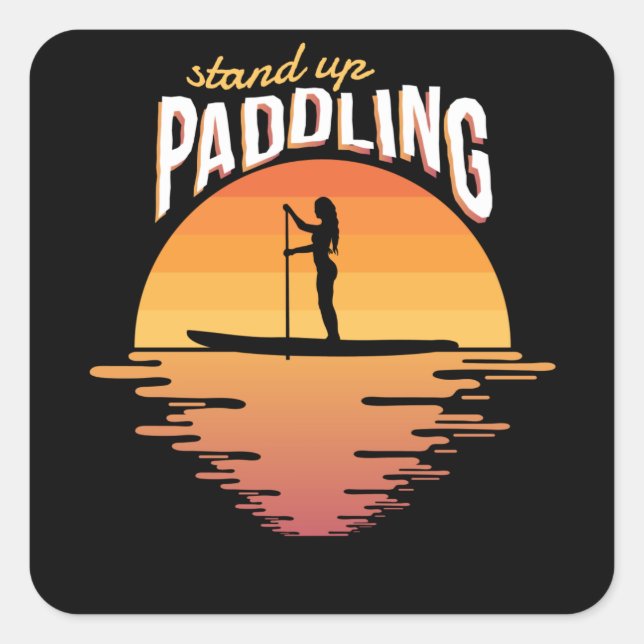 Sticker Carré Montez Paddling Sunset SUP Paddle Board Embarqueme (Devant)