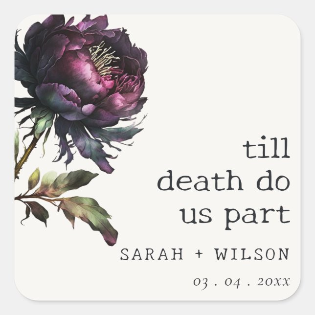 Sticker Carré Moody Gothic violet foncé Mariage de pivoine noire (Devant)