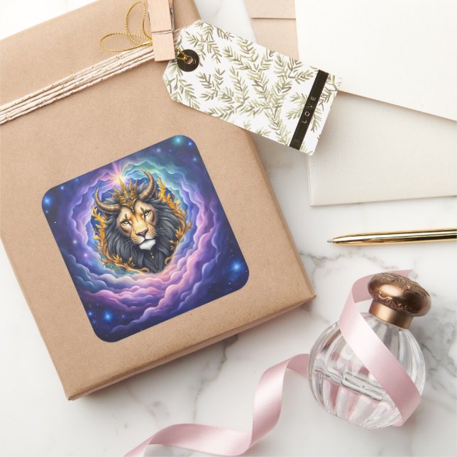 Sticker Carré Moonlit Guardians – Cosmic lion. (Cadeaux)