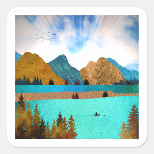 Sticker Carré Morning Lake Rower