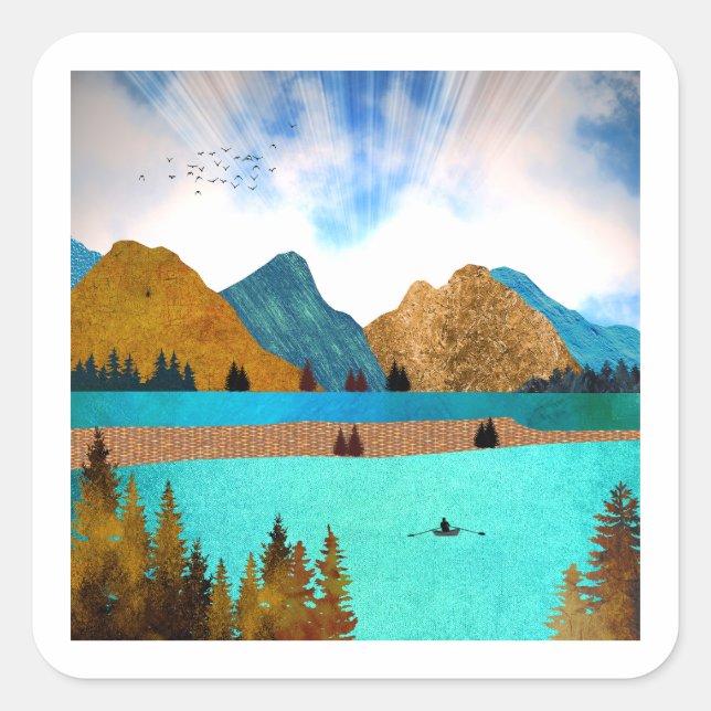 Sticker Carré Morning Lake Rower (Devant)