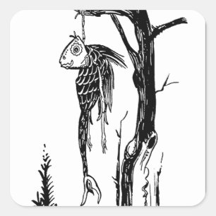 Sticker Carré Morue, accrochée à une branche
