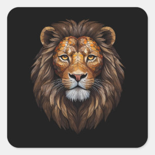 Sticker Carré Mosaic Lion Portrait vitrail designer effet