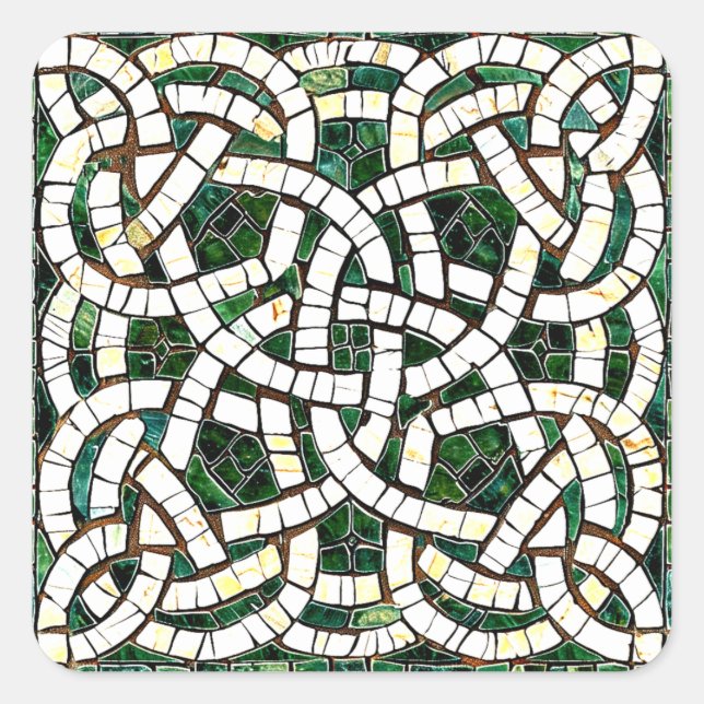 Sticker Carré Mosaïque de pierre céleste verte et blanche (Devant)