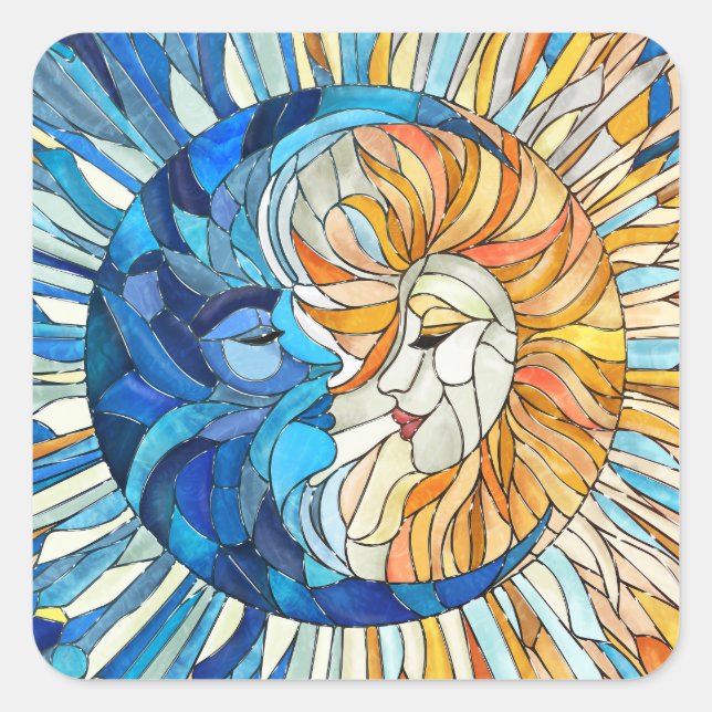 Sticker Carré Mosaïque du soleil et de la lune (Devant)