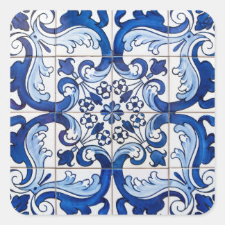 Sticker Carré Mosaïque en carreaux azulejo couleur bleue