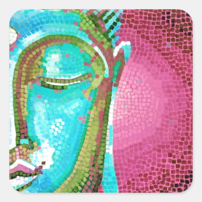 Sticker Carré Mosaïque faciale de Bouddha bleu et rose (Devant)