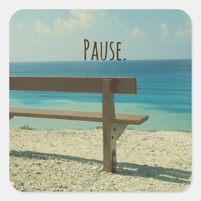 Sticker Carré Mot inspirant : Pause Thème Plage (Devant)