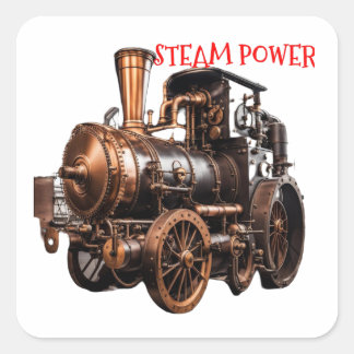 Sticker Carré Moteur à vapeur Locomotive