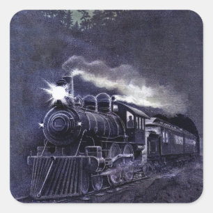 Sticker Carré Moteur à vapeur magique Train victorien