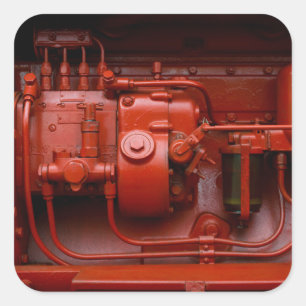 Sticker Carré Moteur Tracteur rouge