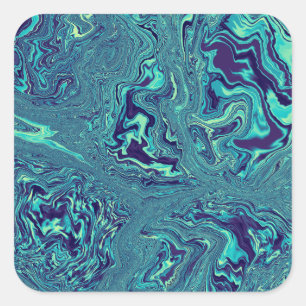 Sticker Carré Motif Abstrait de Marbre Liquide Bleu