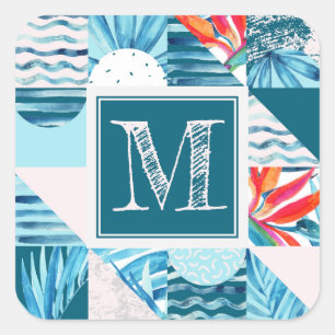 Sticker Carré Motif abstrait géométrique turquoise tropical